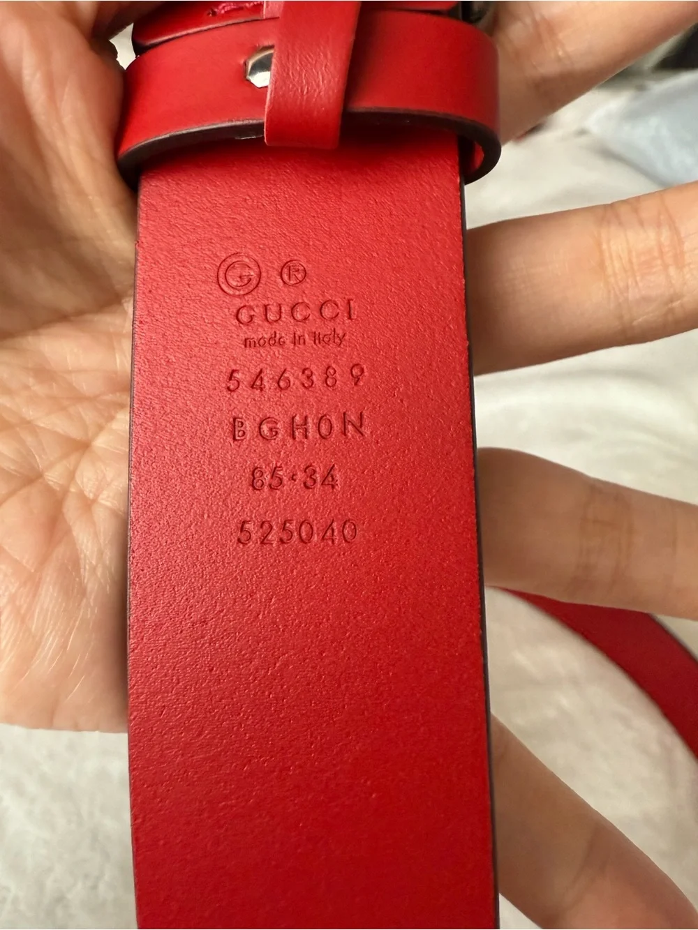 Gucci Red Leather Interlocking G Belt 85